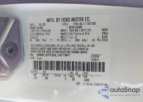 2020 Ford Transit Connect Xlt z USA, uszkodzony, nr VIN NM0LS7F20L1477967